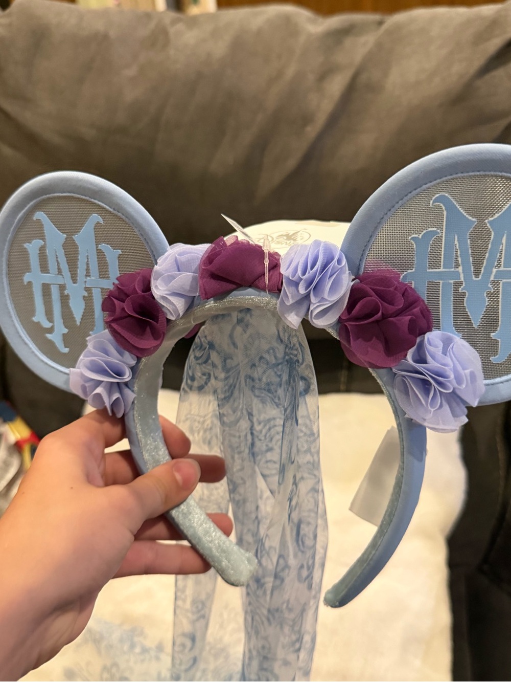 Disney Haunted Mansion Ears with Purple & Lavender Flowers and Veil